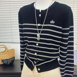 ALO Yoga Black and White Striped Cardigan